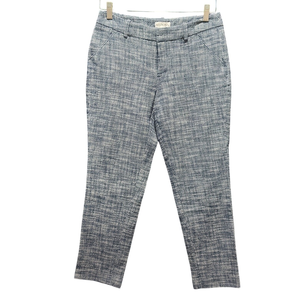 Size 2 - Merona Blue White Textured Ankle Pants Slim Tapered Dress Trousers
